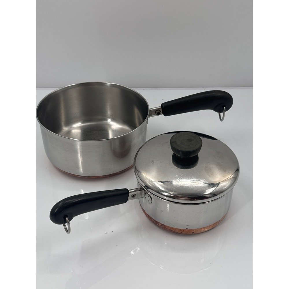 Revere Ware Copper Bottom Stainless Steel Saucepan Set 2 Pots 1 Lid Vintage